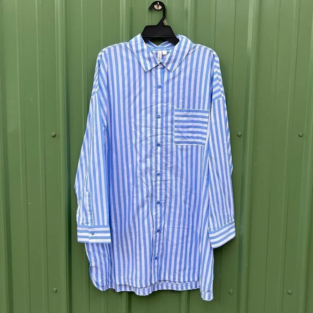 Sleepshirt Silky Soft Woven Long Sleeve Button Front Lounge Pajama Size XL